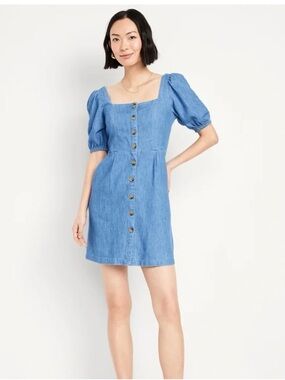 Old Navy Puff Sleeve Mini Dress 100% Cotton Soft Blue Cotton Large Denim